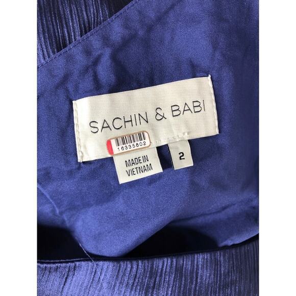 Sachin + Babi Chelsea Dress Crinkle One Shoulder Maxi Gown Deep Cobalt Blue 2 - Picture 5 of 7